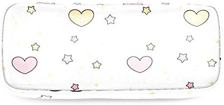 Симпатична сакана-розова-жолта срца-и-starsвезди 84x55in кожен молив со молив со молив со торба со двојни патенти торбички за чување