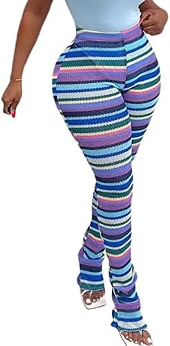 Каимимеј bellвонче на дното панталони за жени - Еластична висока половината разгорени панталони шарени шарени плетени широки палацо