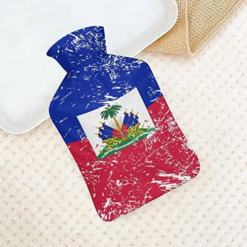 Хаити ретро знаме Класично гума шише со топла вода вреќа за топла вода за рачни нозе на вратот Потопло со мека покривка