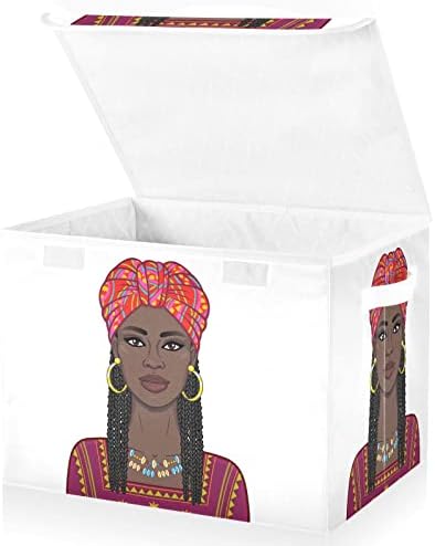 Крафиг Шарен Цртеж Црна Жена Преклоплива Кутија За Складирање Голема Коцка Организатор Канти Контејнери Корпи Со Капаци Рачки За Организација