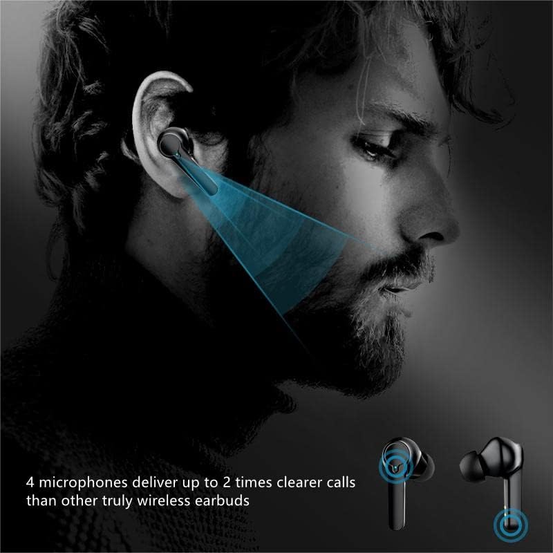 WPOW безжични ушни уши, Откажување на бучава Откажување на ушите Вградени 4 MIC, Bluetooth слушалки ， IPX5 водоотпорен, длабок бас Bluetooth