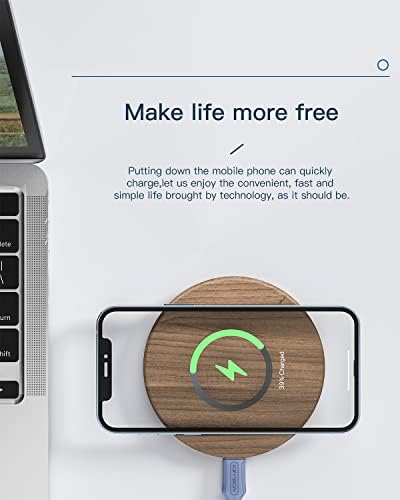 Магнетски безжичен полнач Gamder, 15W максимално орев дрво Брзо безжично полнење подлога компатибилен со iPhone 13/13 Pro Max/SE
