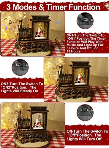 Музички осветлен Божиќен воз снег глобус фенер декор, Дедо Мраз мечка 8 песни тајмер USB или батерија оперирана Божиќ фенер Сјај Снежен