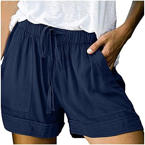 Летна премија меки цврсти шорцеви панталони панталони од половината шорцеви џебови удобни жени еластични лабави