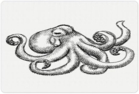 Лунарен Октопод Пет Мат За Храна И Вода, Октопод Со Големи Пипала Скица Стил Печатење Подводни Морски Суштества Наутички, Правоаголник
