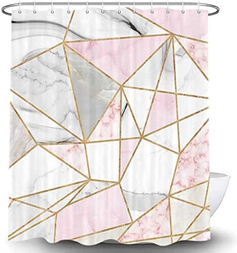 Розова бела мермер бања туш завеса, злато бела розова геометриска површина испукана триаголник текстура бања декор поставена ткаенина водоотпорна