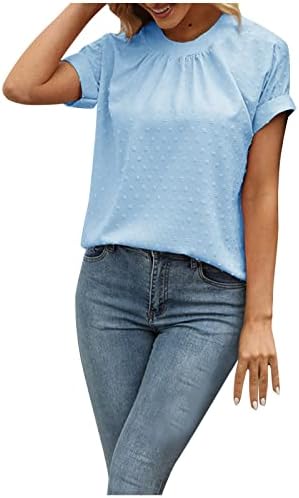 Летна маица за жени 2023 мода плус големина цврст кратки ракави со кружен врат маица маици1