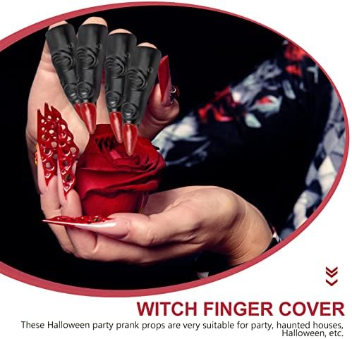 Абоофан покажувач на прстот 24 парчиња прсти на вештерки Ноќта на вештерките Костими на вештерки, вампирски прсти, лажни нокти Марсовски прсти за забави за Ноќта на