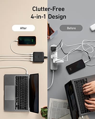 АНКЕР USB C Полнач, 543, PIQ 3.0 &засилувач; Ган 4-Порта Тенок Брз Ѕид Полнач, Со Двојна USB C Порти , За MacBook, Лаптопи, iPad Pro,