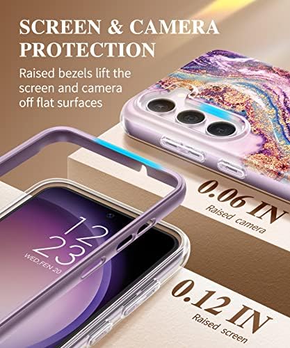 Gviewin Компатибилен Со Samsung Galaxy S23 Плус Случај 6.6 2023, [4 во 1 Заштита На Целото Тело][Тестиран Воен Пад] Мермерен Тенок Заштитен Капак На Телефонот Отпорен на Удари За Жени
