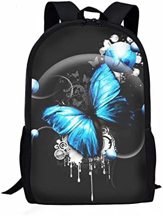 Бујбаи Сина Пеперутка Печатена Училишна Торба За Книга, Девојки Жени Голема Торба За Книги, Секојдневен Дневен Пакет, 17 Инчни Торби За Лаптоп