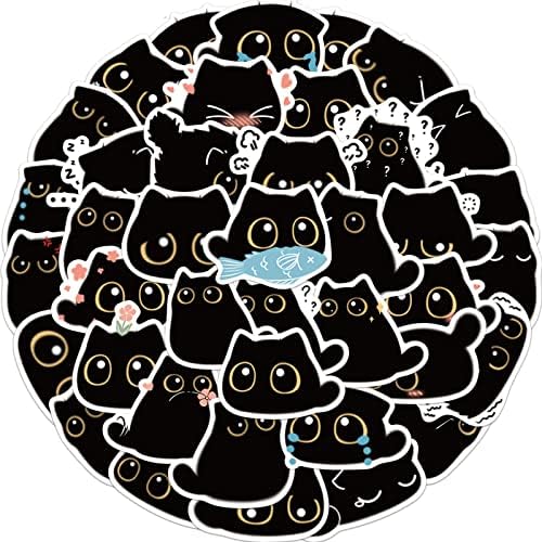 40 парчиња симпатична црна мачка мем налепници за шишиња со вода, цртани животни винил декорации за деца тинејџери за лаптоп лаптоп автомобили