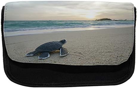 Случајно куќиште на молив со морска желка, мало животно на плажа, торба со молив со ткаенини со двоен патент, 8,5 x 5,5, повеќебојни