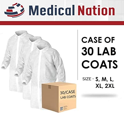 Лабораториски палта за медицинска нација за возрасни | Случај од 30 | Бел лабораториски палто, издржлив, лабораториски палто за