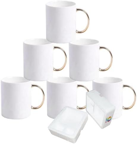 Г -нР одделение Ааа Сублимација празни места 6 комплети машина за миење садови бели керамички чаши за кафе со златна рачка 11oz празна керамичка