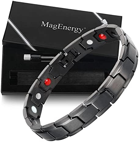 Маггенерска титаниумска челична нараквица со 4 елементи магнети и бакарни прстени, магнетна терапија за мажи, подарок за накит со алатка за