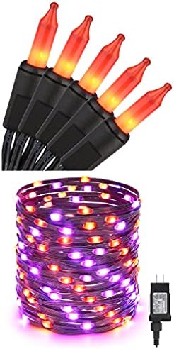 Brizled 100 традиција за Ноќта на вештерките + 200 LED Purple & Orange Halloween String Lights Plugin String Lights за украси за Ноќта на вештерките