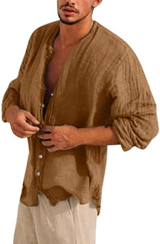 XXBR машки памучни постелнина летни кошули лето копче надолу под потсмев на вратот на вратот со долги ракави цврста лабава кошула на плажа