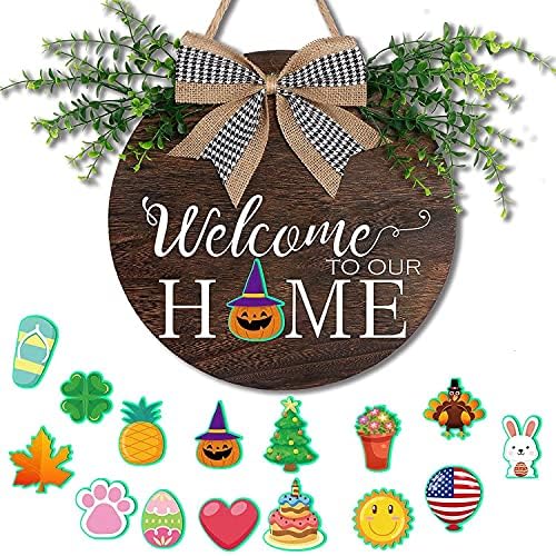 Заменливо сезонски знак за добредојде на влезната врата, добредојде во нашиот домашен знак со 15 сезонски заменливи икони за празници за подароци