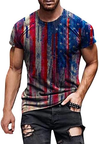 Војник маички со кратки ракави за мажите американско знаме патриотска графичка маица 4-ти јули ретро мускуларни врвови на врвови