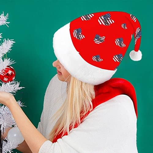 Американско Знаме Охајо Смешни Божиќ Шапка Дедо Мраз Капи Краток Кадифен Со Бели Манжетни За Божиќ Празник Партија Декорација Материјали