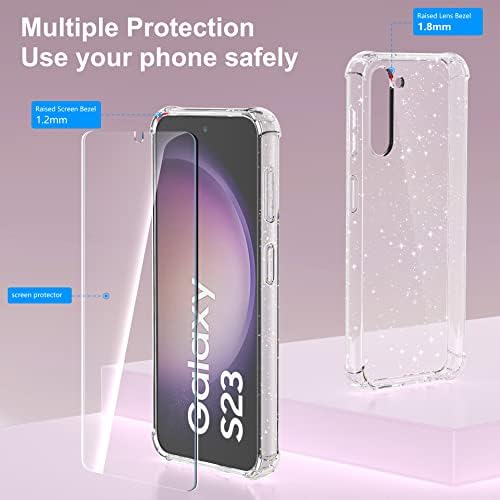 KSWOUS За Samsung Galaxy S23 Случај Сјај Јасно Со Заштитник На Екранот[2 Пакет], [Воена Заштита] Блинг Светкаво Симпатична Браник Шок-Отпорен