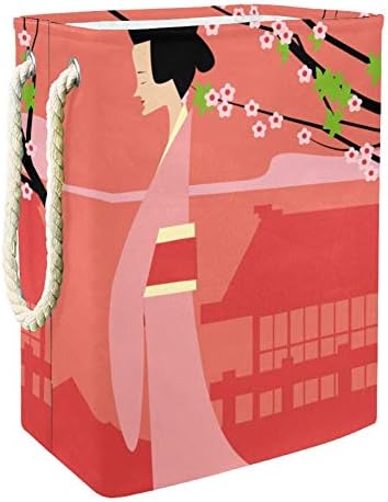 Униси Јапонско Девојче Цвет Од Слива Склопувачки Пречки за Перење Со Рачки Корпа За Перење Голема Корпа За Складирање Кошница