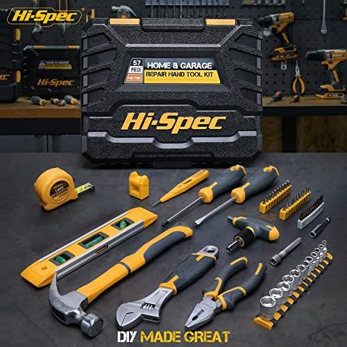 Hi-Spec 57piece комплет за алатки за дома и гаража Механика. Комплетни основни рачни алатки за поправки на DIY