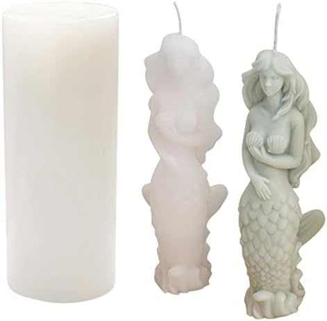 Qyew 3D сирена калапи за свеќи за сапун со свеќи | Сирена силиконска мувла | Рачно изработен силиконски калап за сапун свеќа