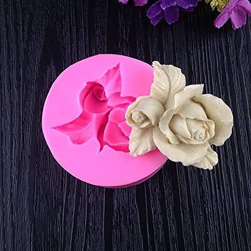 Розово цветна свеќа од силиконски сапун за правење фендант од роза 3D DIY форма рачно изработена торта украсување калапи со шеќер од силиконски алатки за мувла