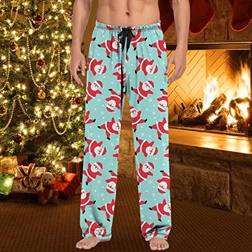 Менски Божиќни пижами панталони еластични половини Гном графички салон панталони со џебови што влечат долги панталони за пижами