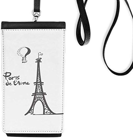 Цртање на линијата за цртање на ајфеловата кула во Париз Телефон паричник чанта што виси мобилна торбичка црн џеб