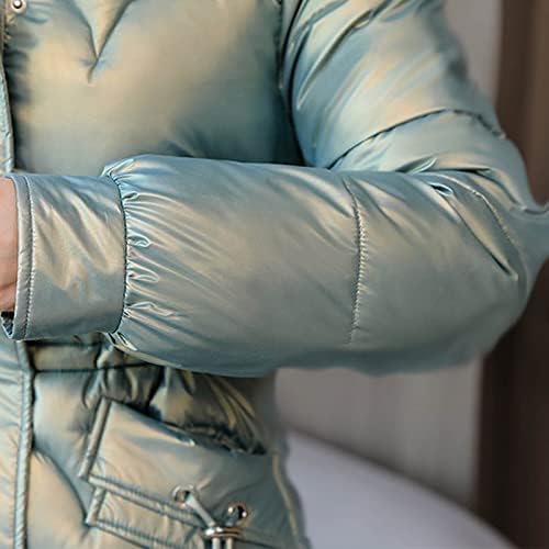 Сјајни долги палта за жени faux крзнено качулка јакна тенок, поставен поставен надолу со јакни, ладно време, топла надворешна облека