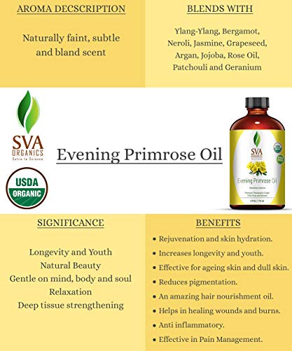 SVA Organics вечер масло од примароза од 4 мл чиста терапевтска оценка за кожа без брчки, лице и коса и подмладување