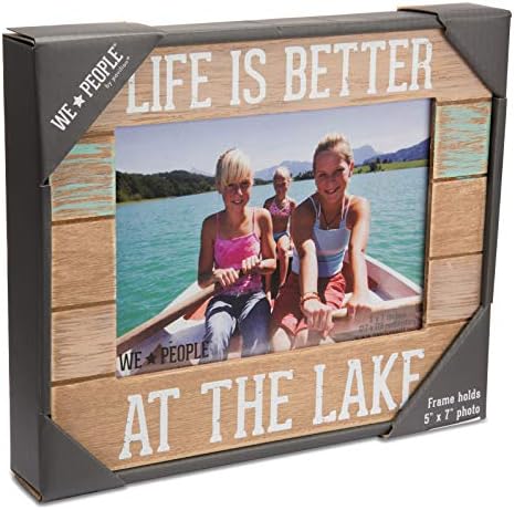 Компанија за подароци со павилјон 67243 Ние луѓето-живот сме подобри во рамката на езерската слика, 5 x7, кафеава, небо сина боја