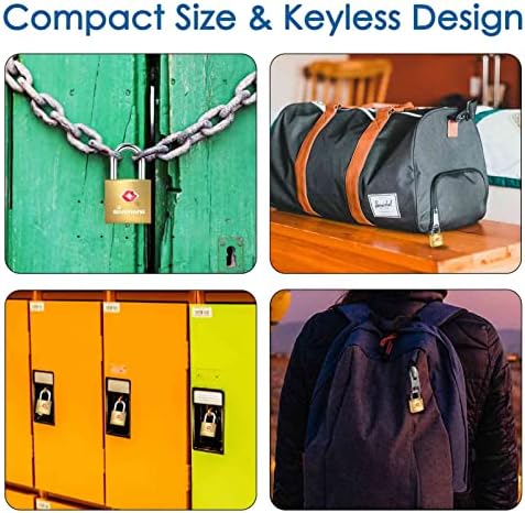 4 пакувања TSA одобрени брави за туристички багаж со клучеви, цврст месинг од бакар со таблички, мали брави за куфер, ранец, шкафче за