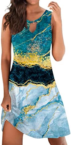 Дами Sundresses 2023 Блок во боја што одговара на летни фустани вратоврска боја тенок без ракав фустан со висок половината фустан со висок