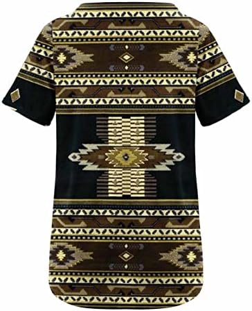 Кошули за летни обични врвови за жени класични маици за западен етнички стил Гроздобер геометриски ромб печатени маички