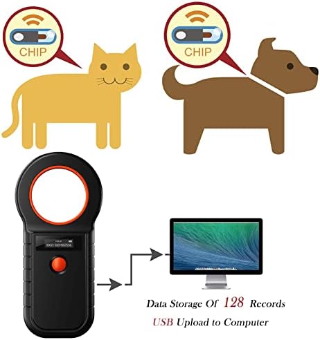 Smoostart Microchip скенер, ISO11784/85/FDX-B/EMID 128 записи за складирање на податоци за складирање на скенер за микрочип за кучиња/ПЕТ/мачка/свиња/животно