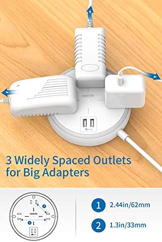NtonPower плетенка со лента за напојување и 3 широко распространети места за напојување со USB пакет, рамен приклучок за продолжување на кабелот