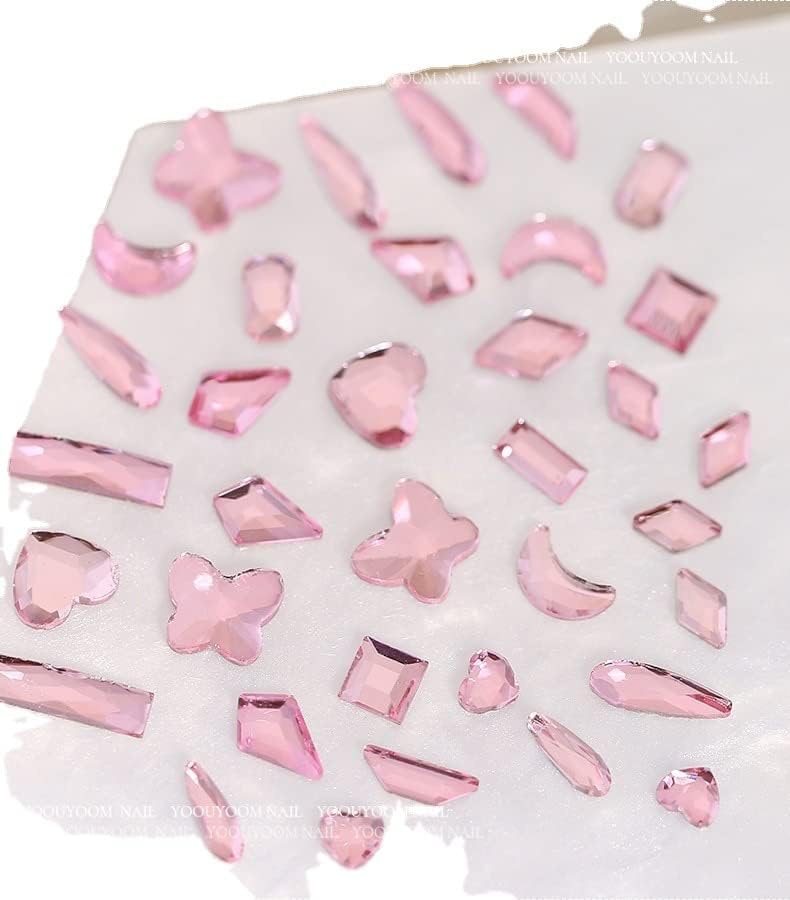 100 парчиња кристален прав нокти Арт Арт Додатоци со рамен стаклен камен притиснато свила мешана форма DIY мода 3Д декорација на нокти -