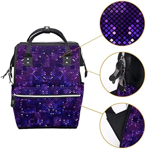 Пикселирана Виолетова Позадина на Вселената Торба За Пелени Ранец Торби За Менување Пелени За Бебиња Мултифункционална Торба За Патување Со Голем Капацитет