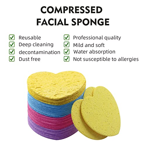 Сунѓери на лицето Компресирана природна целулоза сунѓер Спунспон, фустан / срцев облик на лицето сунѓер за чистење на лицето за чистење на лице и отстранување на шм
