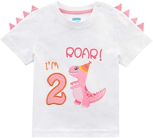 2-ри роденден девојче маица Диносаурус забава Б-ден тематски подарок за дете
