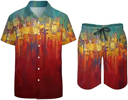 Gaxdetde Mens лето Хаваи приморски одморен плажа дигитален 3Д печатење со кратки ракави кошули од шорцеви плажа со две парчиња костум