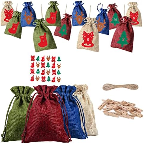 Торби За Подароци Со врвки За Подароци Божиќ Доаѓање Одбројување Календарски Кеси: 1 Поставете Лопатка 24 Дена Божиќни Календарски