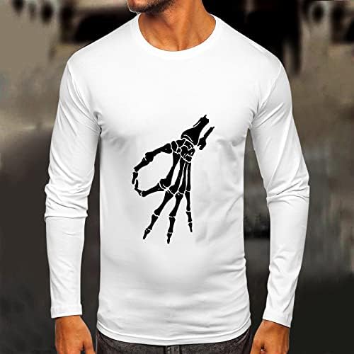 Zddo Mens Halloweeen врвови смешни скелети печати со долг ракав маичка тенок фит мускулна забава, обични маици со екипаж на екипаж