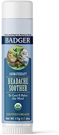 Badger - главоболка Soother, Aromatherapy Balm Stick, Сертифициран органски, масло од ароматерапија за олеснување на главоболката, есенцијални масла од пеперминт еукалиптус и лаван?