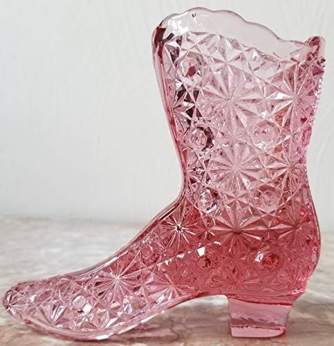 Fenton Art Glass Glass Daisy & копче за влечење чевли - розово стакло - оригинал