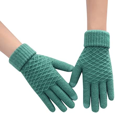 Зимски нараквици мажи жени студено време, ракавици за жени волна плетена топла екранот на допир, термички нараквици А-зелена